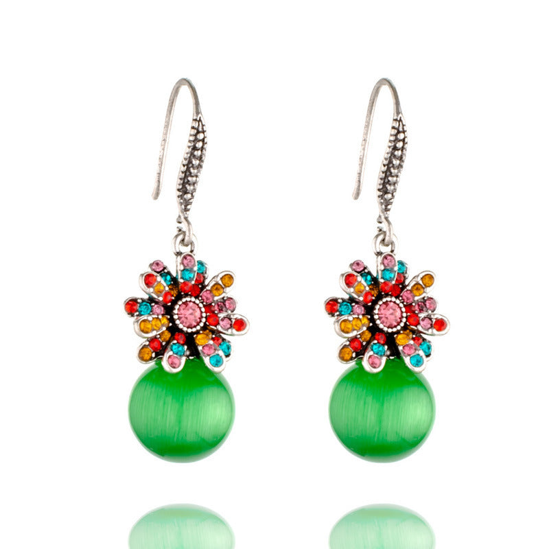 Wholesale Vintage Opal Flower Alloy Earrings